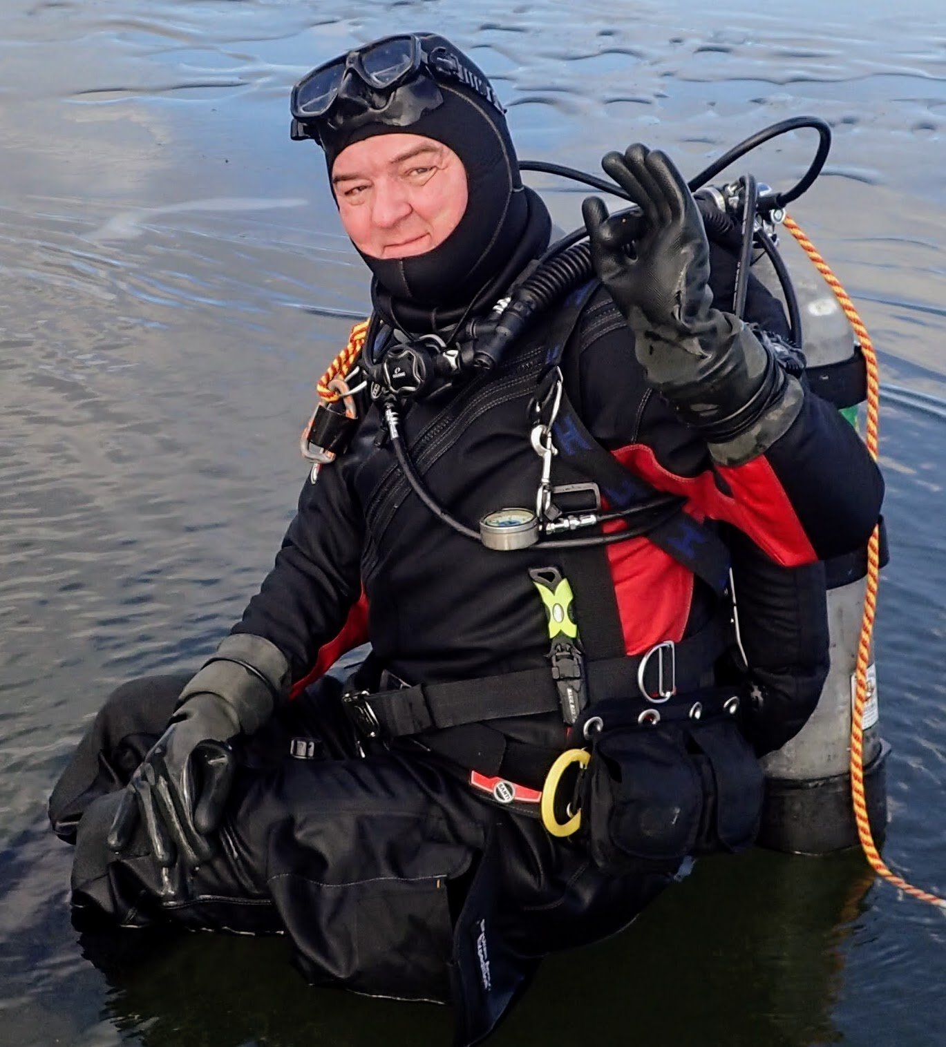 Martin in dive gear at the water’s edge